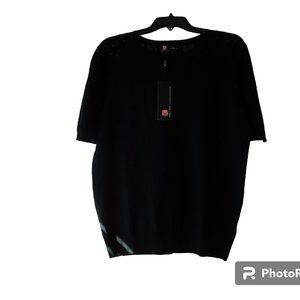 Women's Black SS Crew Neck Sweater Mesh Top Portion **NWT*